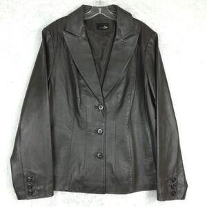 East 5th Womens Leather Blazer Jacket Brown 3 Button Notched Collar M